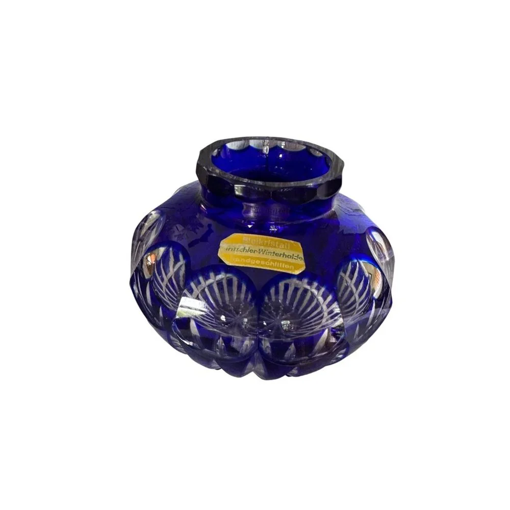 Cobalt Blue Crystal Bud Vase Intricate Cut Designs Bleikristall Wittelsbacher Ha - Picture 4 of 8